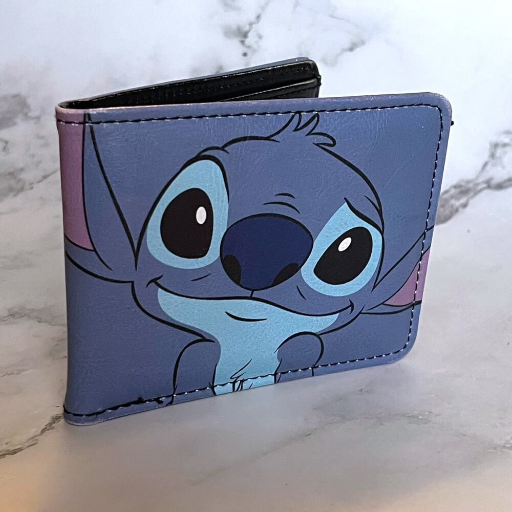 Disney Lilo & Stitch Buckle-Down Bifold Wallet Blue Character Face ID Window